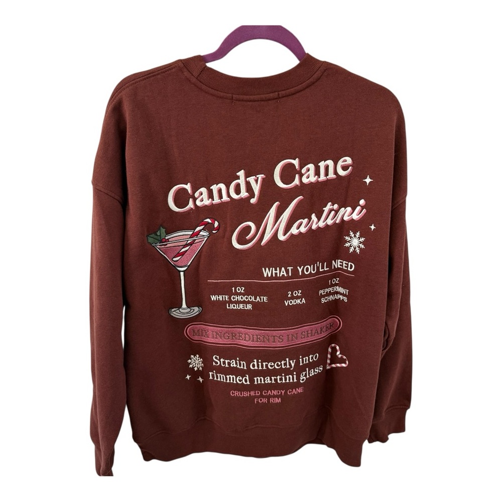 Altar’d State NWT Candycane Martini RumBrown Sweatshirt with Cocktail Embroidery - Picture 10 of 11